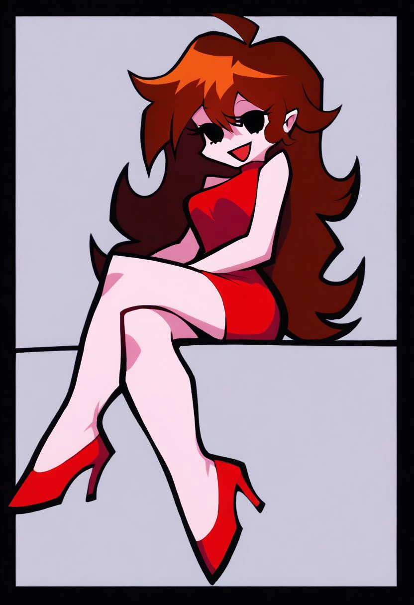 score_9, score_8_up, score_7_up, score_6_up, score_5_up, score_4_up,
BREAK
1girl, girlfriend \(friday night funkin'\), brown hair, black eyes,
BREAK
solo, sitting, crossed legs, hands on lap, red dress, sleeveless dress, short dress, bare shoulders, red footwear, high heels, smile, open mouth, :D,
BREAK
sitting on speakers, simple background, Panty & Stocking style, Thick lineart, sharp edges