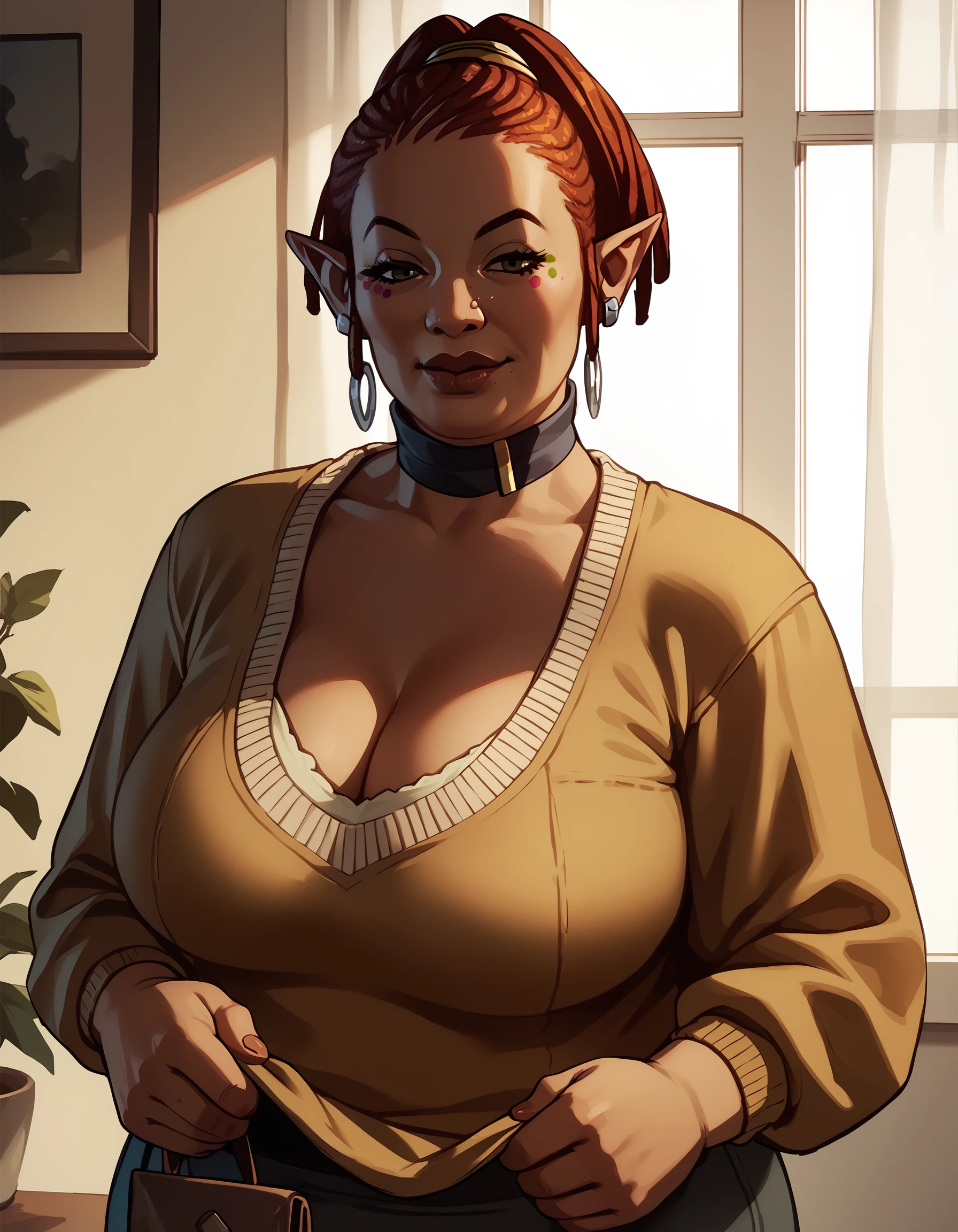 score_9, score_8_up, score_7_up, score_8, score_7, 1girl, mature female,
(sweater:1.4), long sleeves, cleavage, tptlma,
<lora:tp_telma_tptlma_ponyxl_v6.2-000055:1>