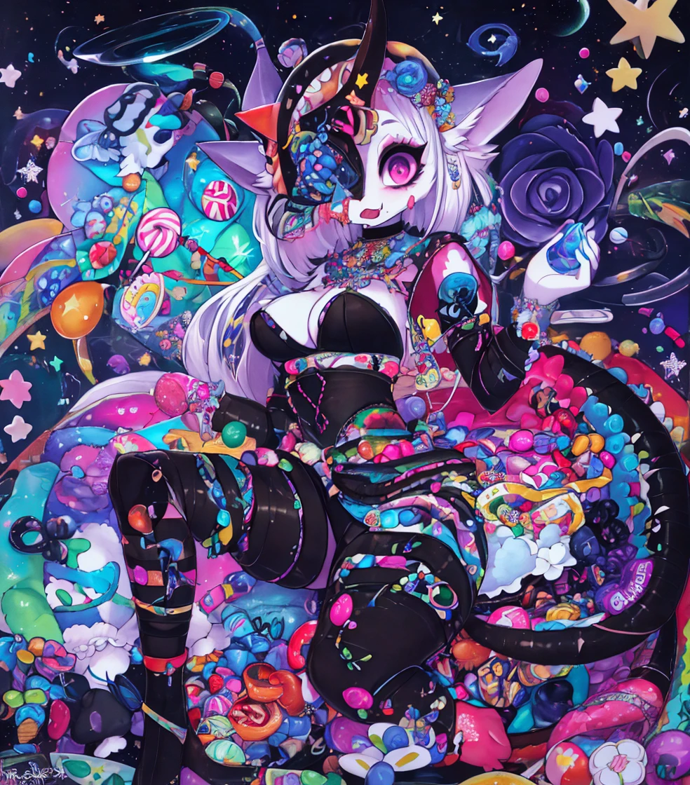 (sliced limbs, goo), severed head, demon, candy, cute, adorable <lora:Candy goreLTE:1> cndyg0re, surrounded by colorful objects and stars in the background, Aya Goda, cosmic horror, a detailed painting, synchromism, (masterpiece:1.5, best quality), 8k wallpaper, highres, high resolution,HDR.UHD,Highly detailed, extreme detail <lora:GoodHands-beta2:0.8>