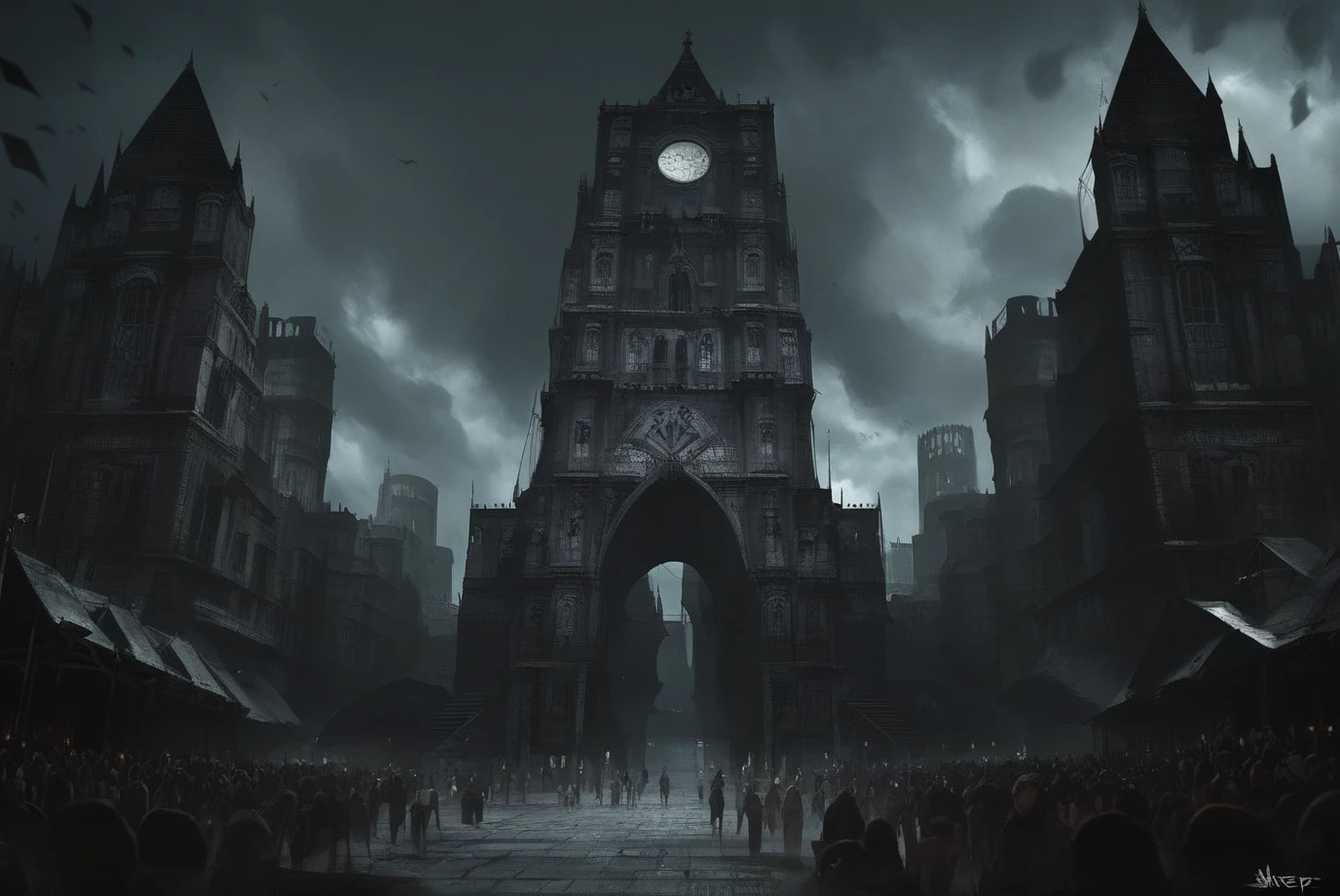 source_cartoon, score_9, score_8_up, score_7_up, score_6_up, score_5_up,, BREAK,city scenery, large crowd, castle surrounded by a mote, thiefConcept <lora:thiefStylePony:1>,