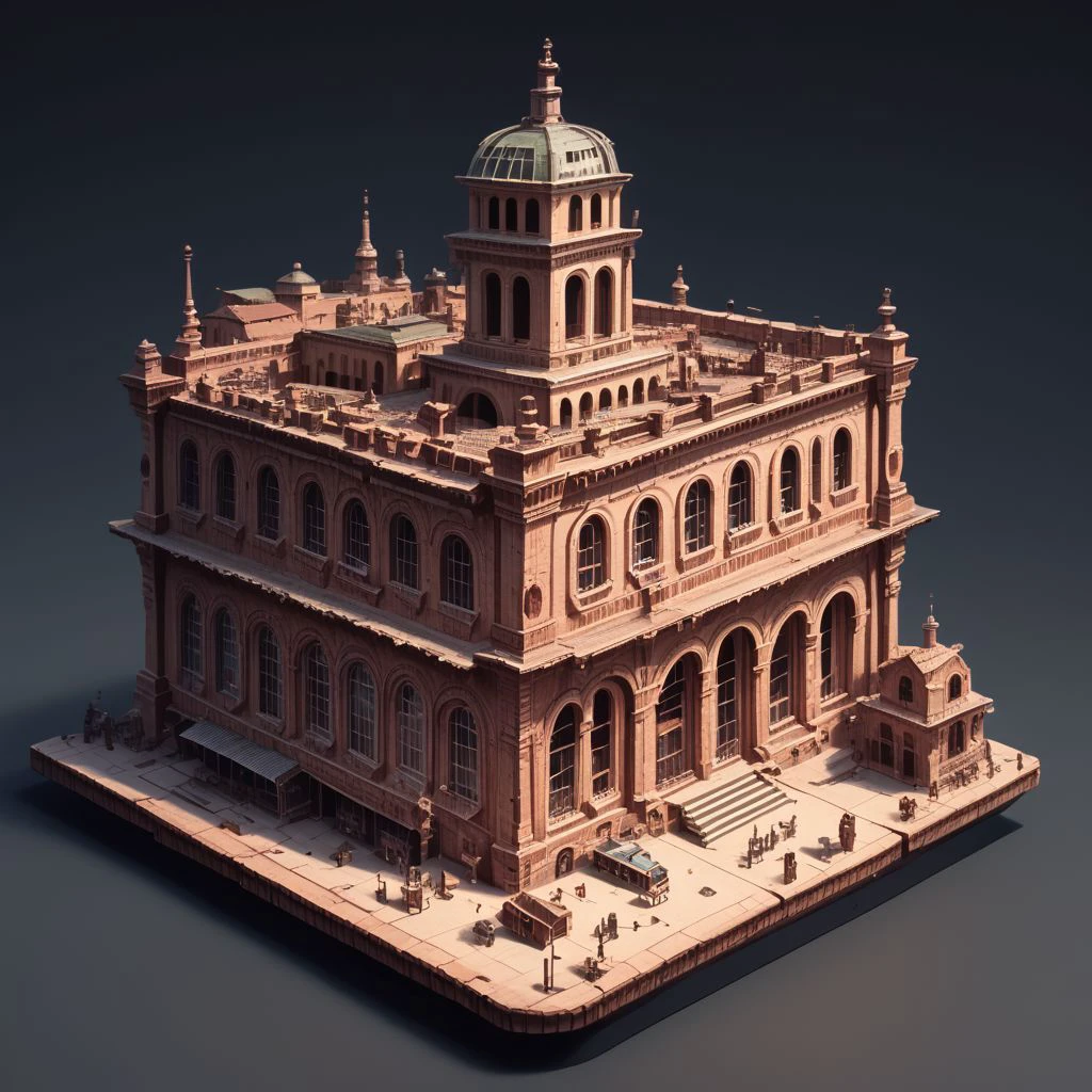 isklzks, an isometric diorama of a miniature glass encased building, ancient italian villa, marketplace scene, post apocalyptic, extreme light and shadow, octane render, no humans, isometric view, diorama, isometric, miniature, score_9, score_8_up, score_7_up, score_6_up