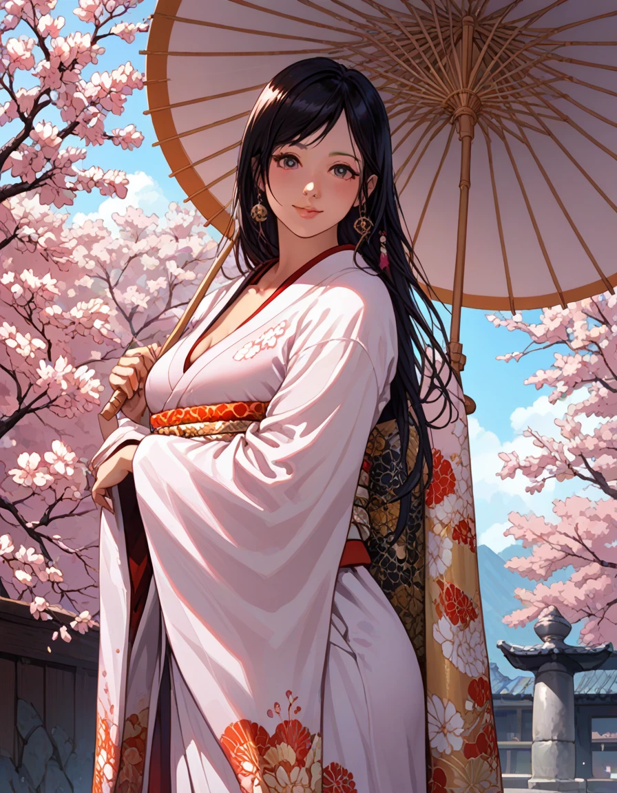 score_9, score_8_up, score_7_up, source_anime, 
in japanese garden,  bring umbrella , day
1girl,kokoro, black hair, long hair,  large breast, kokorokimono, japanese clothes, kimono<lora:kokorodoa:1> smile, arms folded across the chest, appearing closed off or guarded