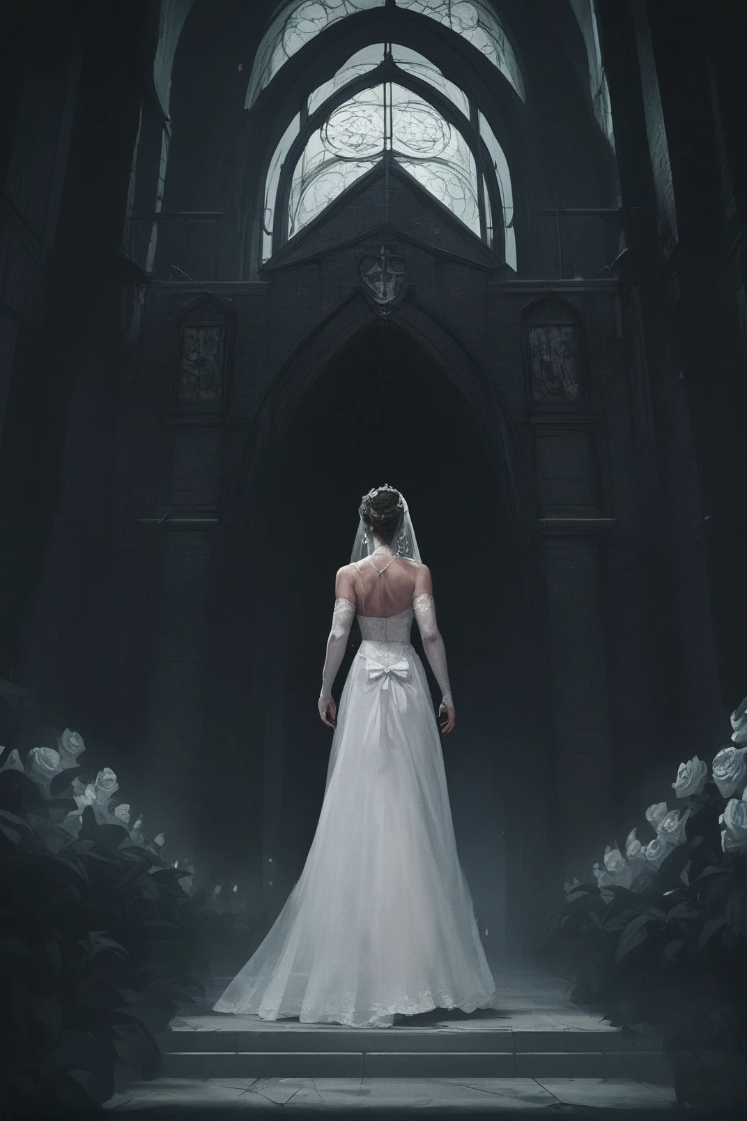 source_cartoon, score_9, score_8_up, score_7_up, score_6_up, score_5_up,, BREAK, , woman in a wedding dress, walking in a church,  thiefConcept <lora:thiefStylePony:1>,