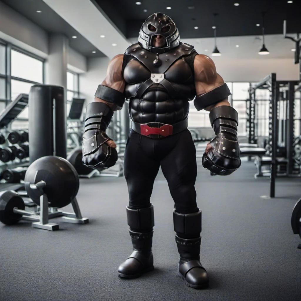 cinematic photo a muscular man with an black armor  in a gym<lora:Juggernaut1024:0.8> . 35mm photograph, film, bokeh, professional, 4k, highly detailed