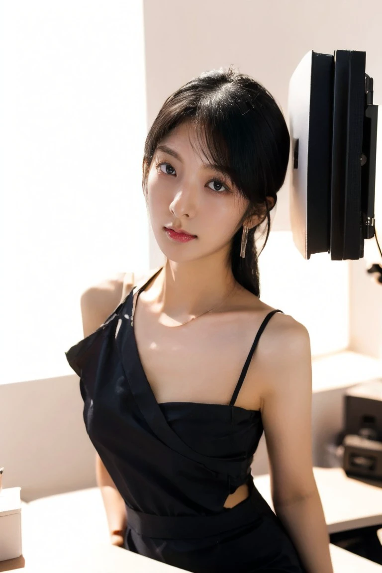 1girl, solo, medium breasts, looking at viewer, realistic, photorealistic, lips, black hair, jewelry, long hair, black eyes, earrnings,
hyper detailed, super sharp, crisp, smooth, smooth gradients, depth of field,
(in studio, white background), (office lady),
<lora:angela_xiaoreba-000008:1> , <lora:breastsizeslideroffset:-0.35>, <lora:skin_slider_v2_1_FACE:0.5>, <lora:add_detail_v5:1>