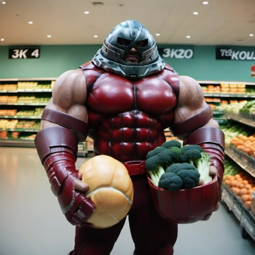 cinematic photo a muscular man with a helmet is grocery shopping <lora:Juggernaut1024:0.8> . 35mm photograph, film, bokeh, professional, 4k, highly detailed