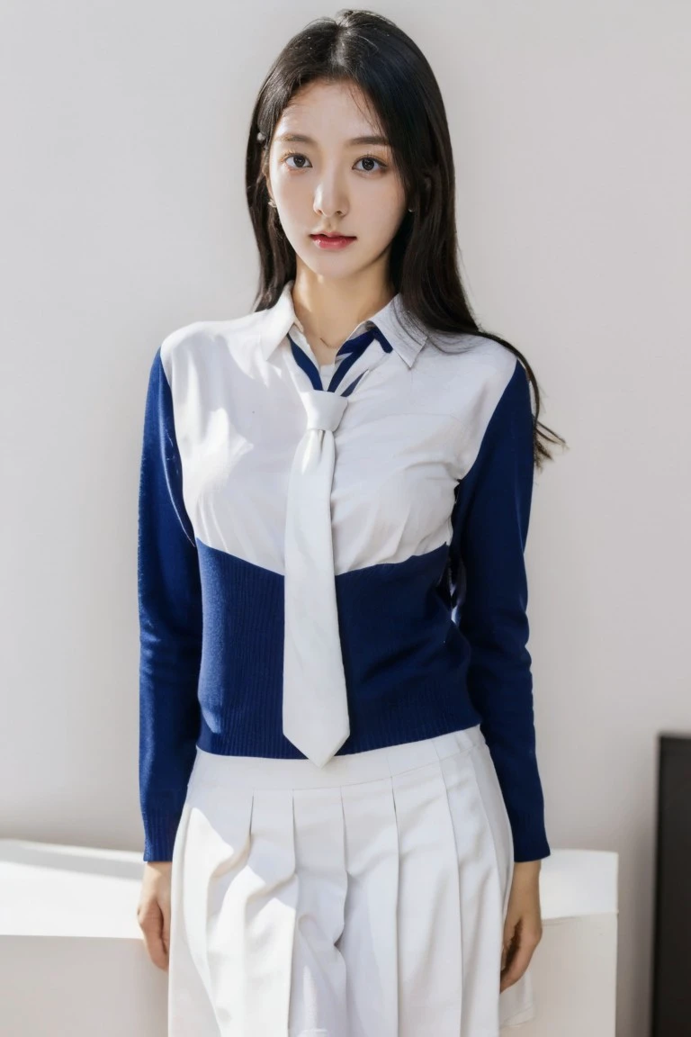 1girl, solo, medium breasts, looking at viewer, realistic, photorealistic, lips, black hair, jewelry, long hair, black eyes, earrnings,
hyper detailed, super sharp, crisp, smooth, smooth gradients, depth of field,
(in studio, white background), (white student uniform, necktie),
<lora:angela_xiaoreba-000008:1> , <lora:breastsizeslideroffset:-0.35>, <lora:skin_slider_v2_1_FACE:0.5>, <lora:add_detail_v5:1>