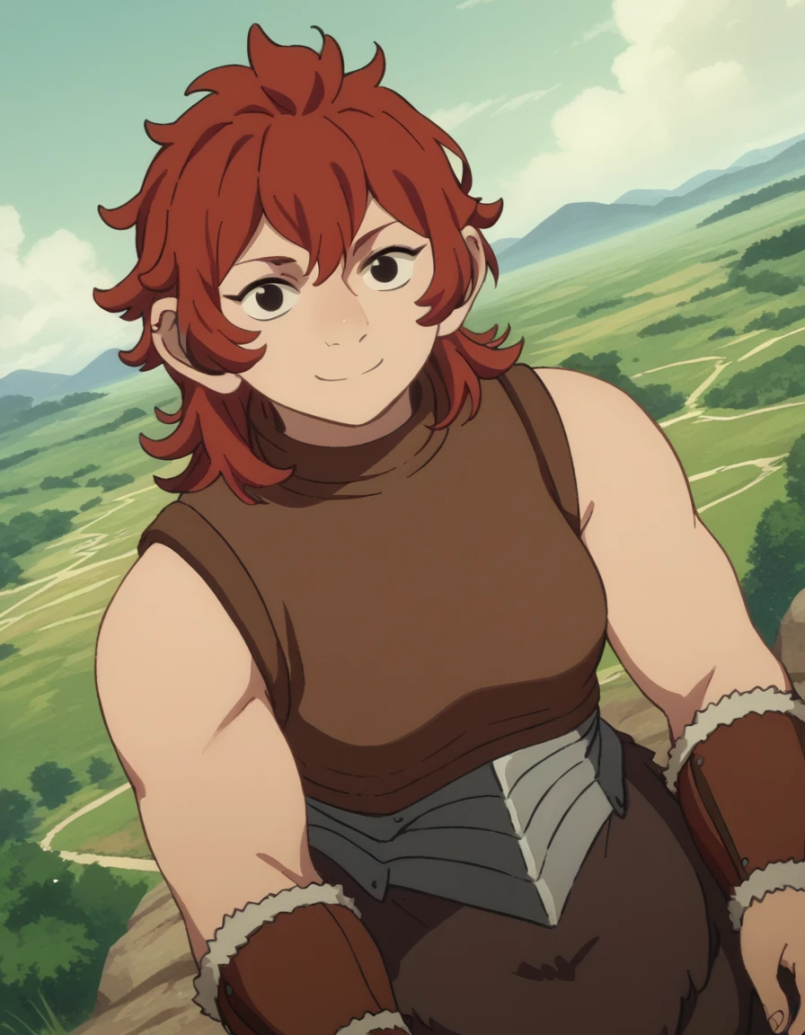 score_9, score_8_up, score_7_up, source_anime,
namari, <lora:namari-s1-ponyxl-lora-nochekaiser:1>,
namari, hair between eyes, red hair, black eyes, medium hair,
sleeveless, armor, turtleneck,
outdoors, landscape, bent over, smile,
looking at viewer, solo, cowboy shot, dutch angle,