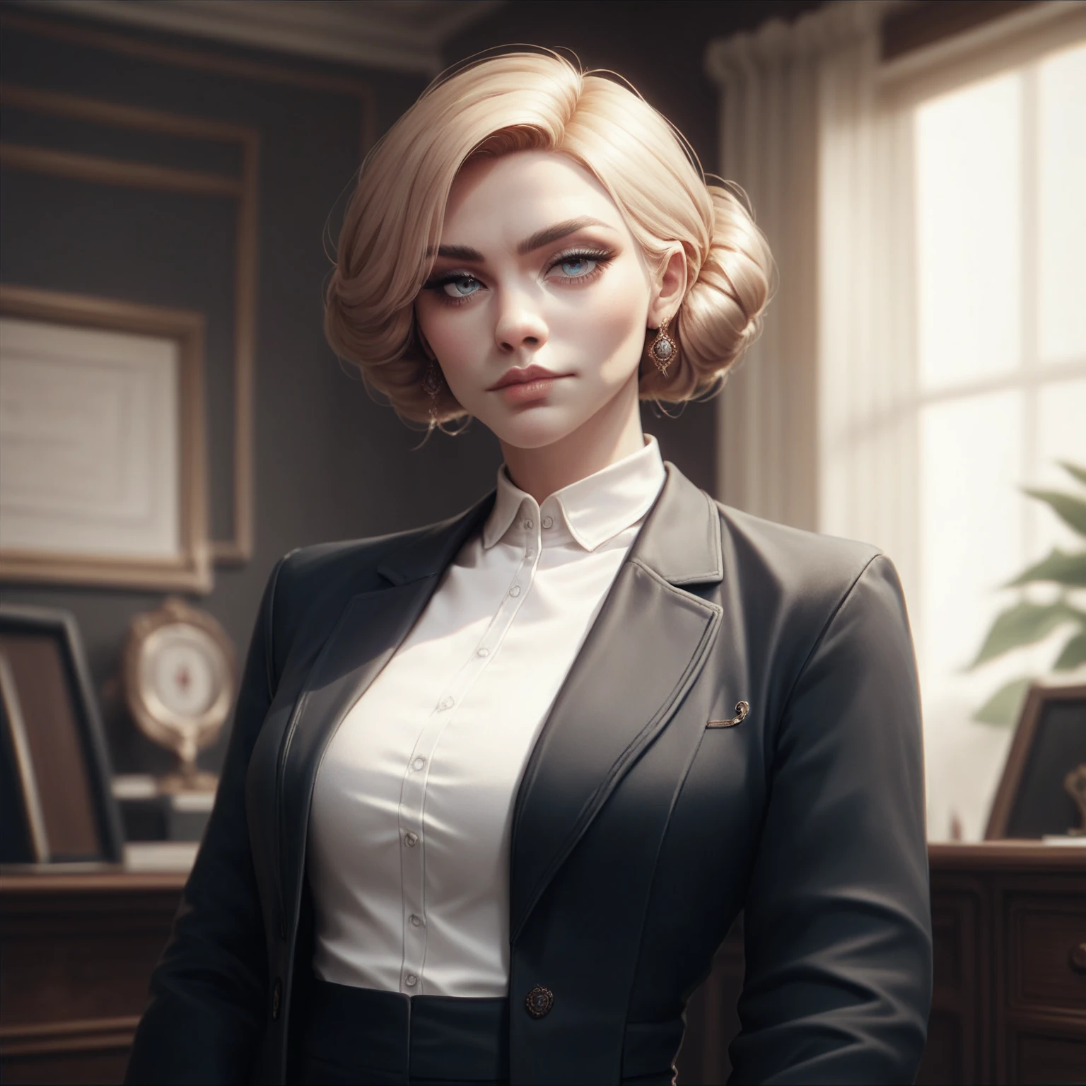 score_9. score_8_up. score_7_up. score_6_up. score_5_up, solo, profjen, beautiful face, portrait, standing, victorian office, white shirt, black jacket, black pants <lora:Prof_Jen_PDXL-000009:0.7>