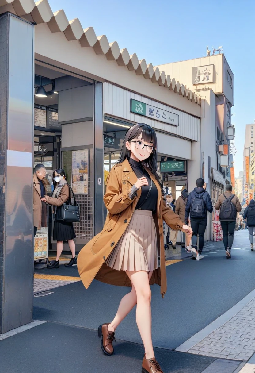 masterpiece, best quality, very aesthetic, absurdres,
1girl, solo, glasses, black hair, long hair, jacket, skirt, black bag, smile, looking at viewer, solo focus,
uguisudani_kitaguchi, storefront, real world location, outdoors, road, street, scenery, power lines, building, walking, 1girl, city, skirt, multiple boys, photo background, crosswalk, shop, car, 6+boys, coat
 <lora:uguisudani_kita_SDXL_V2:1>