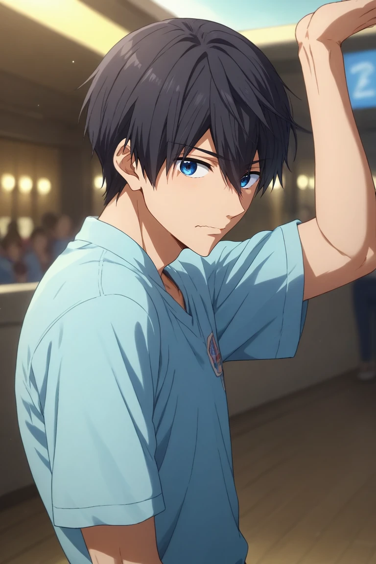 score_9, score_8_up, score_7_up, source_anime, rating_safe, , , , depth of field, 1boy, solo, male focus, <lora:haruka_nanase_pony:0.74>, haruka_nanase, black hair, blue eyes, hair between eyes, from side, disneyland, dusk, dancing, wavy mouth, , <lora:sdxl_lightning_8step_lora:1>