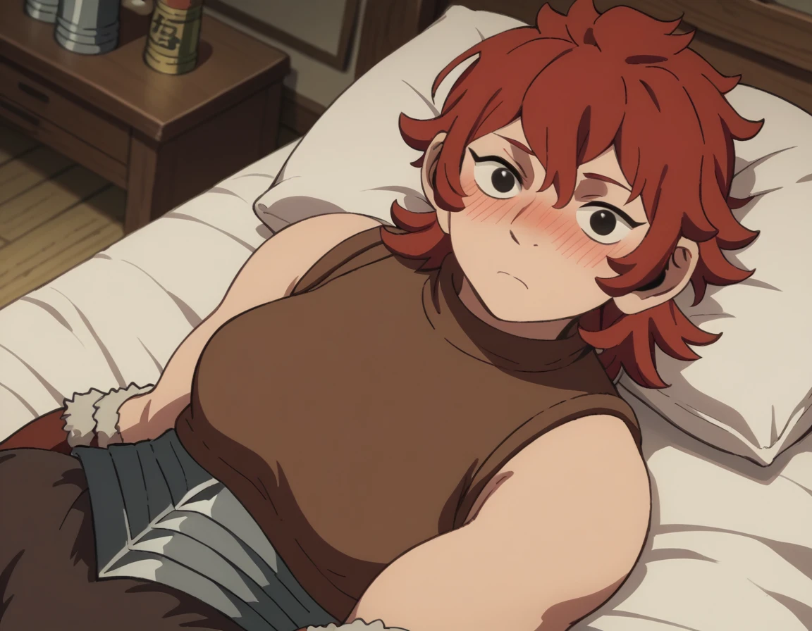 score_9, score_8_up, score_7_up, source_anime,
namari, <lora:namari-s1-ponyxl-lora-nochekaiser:1>,
namari, hair between eyes, red hair, black eyes, medium hair,
sleeveless, armor, turtleneck,
indoors, bed, bed room, on side, blush, drunk,
looking at viewer, solo, cowboy shot, dutch angle,