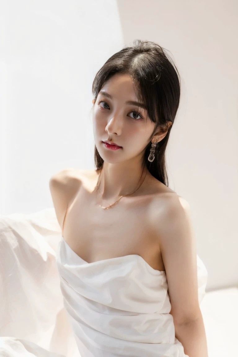 1girl, solo, medium breasts, looking at viewer, realistic, photorealistic, lips, black hair, jewelry, long hair, black eyes, earrnings,
hyper detailed, super sharp, crisp, smooth, smooth gradients, depth of field,
(in studio, white background), (white dress),
<lora:angela_xiaoreba-000008:1> , <lora:breastsizeslideroffset:-0.35>, <lora:skin_slider_v2_1_FACE:0.5>, <lora:add_detail_v5:1>