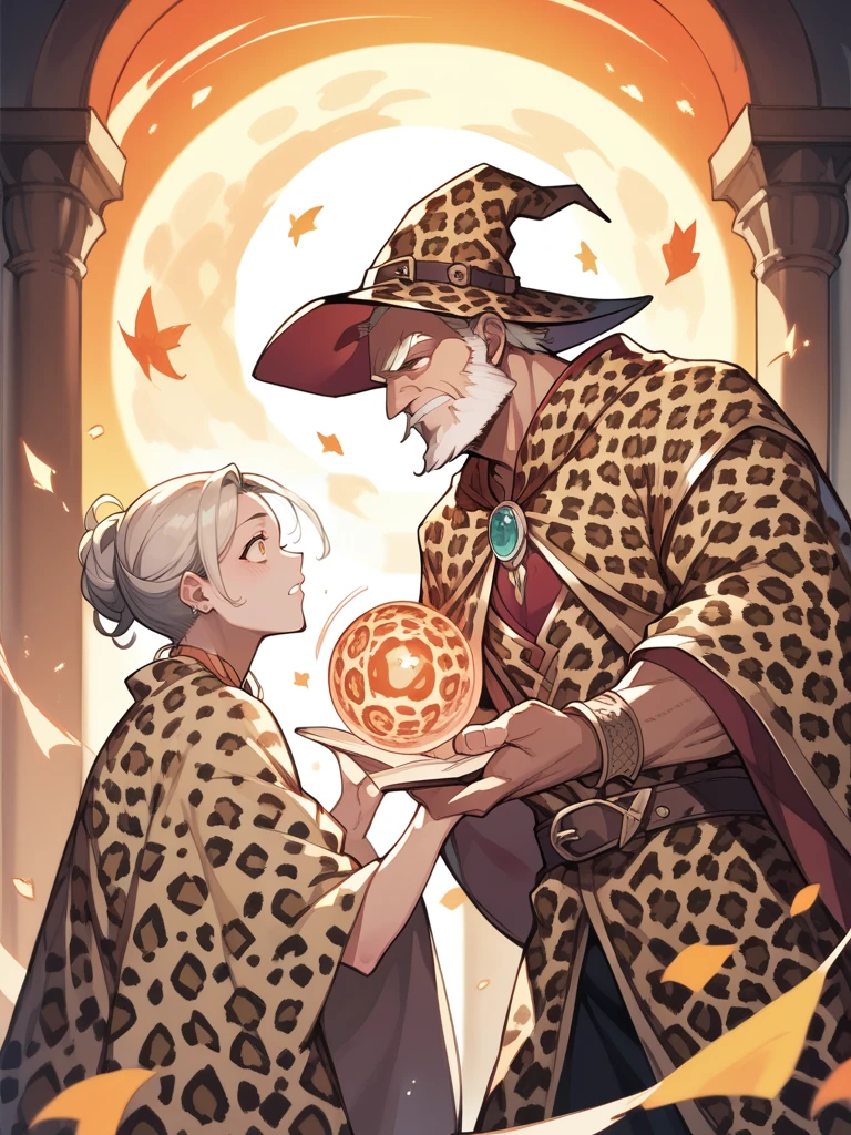 score_9,score_8_up,score_7_up,source_anime,<lora:leopard_p_pony:1>,leopard print,animal print,old man,wizard,white beard,spell magic,