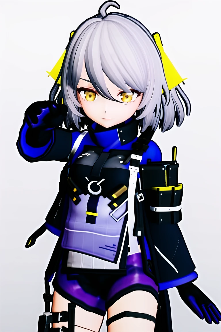 masterpiece,best quality,bedroom,looking at viewer,punching towards viewer,action line,
<lora:ankaxiya:0.8>,3dstyle,chibi,ankaxiya,skin00,1girl,solo,shy,gloves,grey hair,bangs,short shorts,black gloves,breasts,yellow eyes,jacket,black shorts,hair between eyes,short hair,ahoge,long sleeves,purple gloves,
