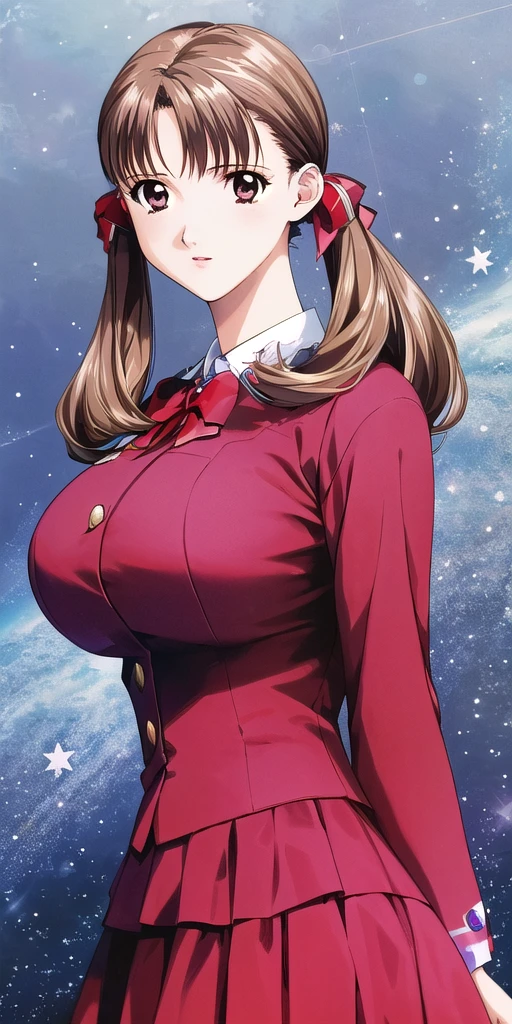 <lora:AyanaV4:.7> fujisawa_ayana, huge_breasts, standing, solo, starry_sky, skirt_suit,, masterpiece, best_quality, detailed_face, detailed_eyes, highres, beautiful, detailed, absurdres,