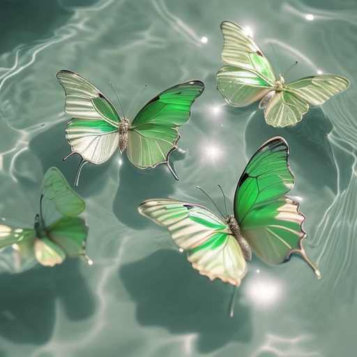 Water_butterfly,green butterfly,water,water ripples