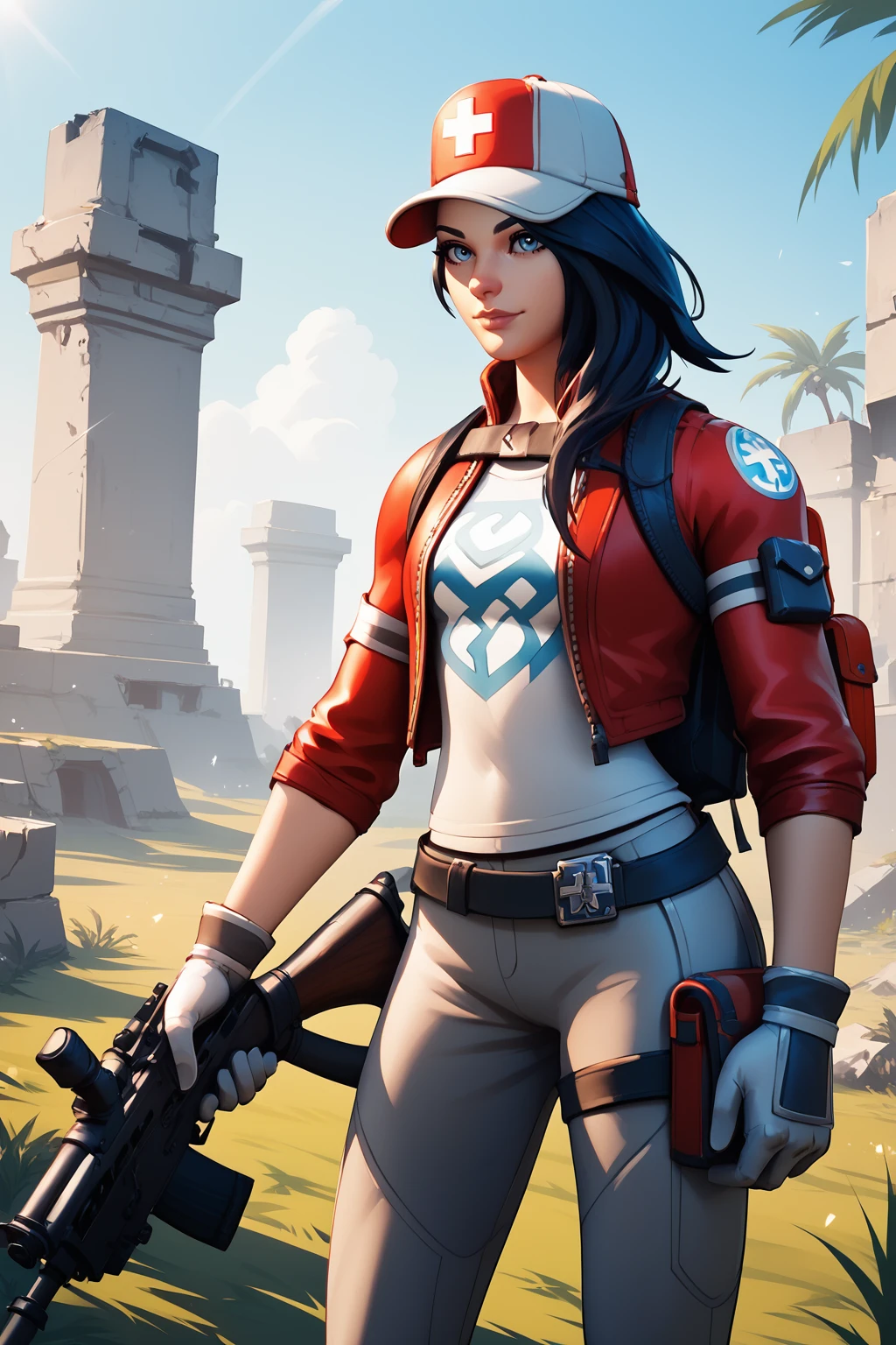 score_9, score_8_up, score_7_up, masterpiece, high quality
<lora:RubyRemedyToxinPonyLora:0.8>Remedy, long hair, hat, jacket, shirt, armlet, gloves, belt, pants, standing on a batlefield, ruins, palms, glowing cross. dynamic pose, holding rifle in front, backpack, portrait