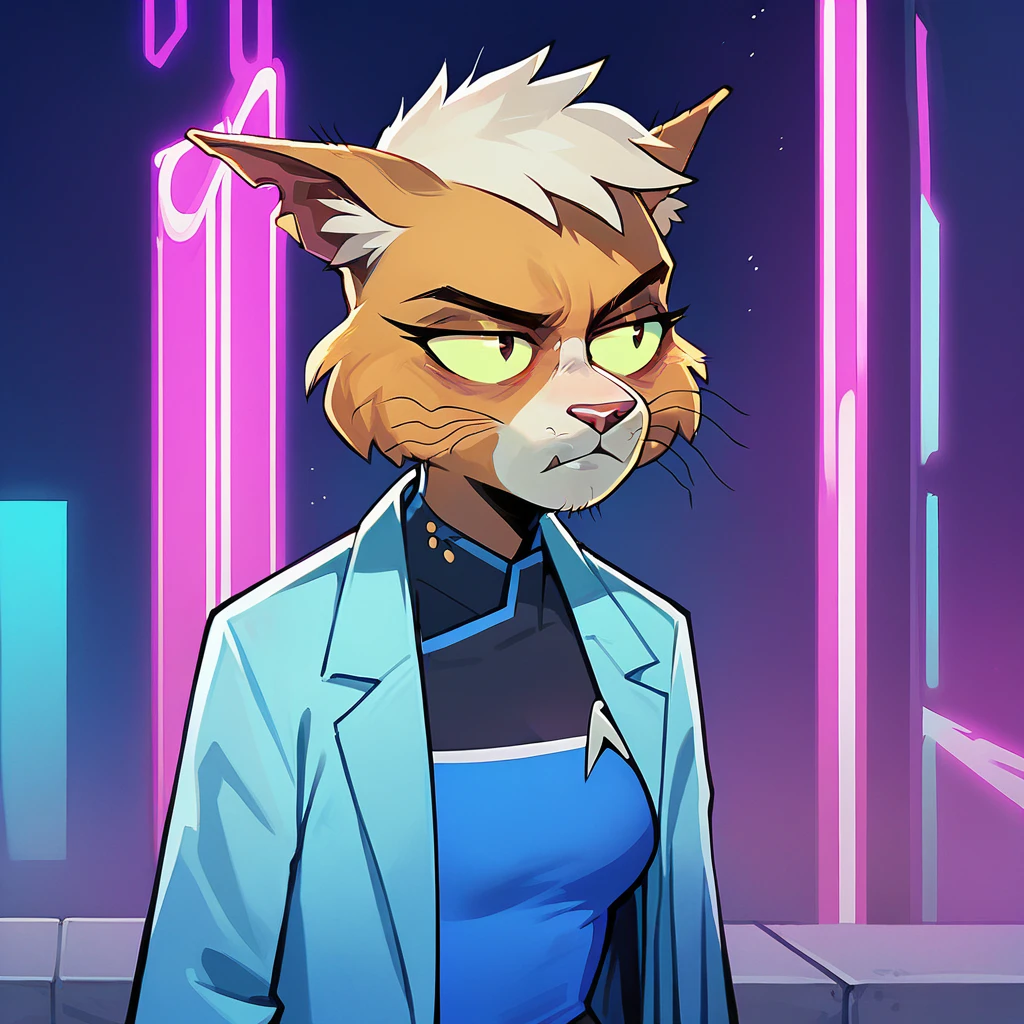 score_9, score_8_up, score_7_up, <lora:t4n4_epoch_10:1> t4n4,1girl,lab coat, sci-fi city background, neon lights, purple glow