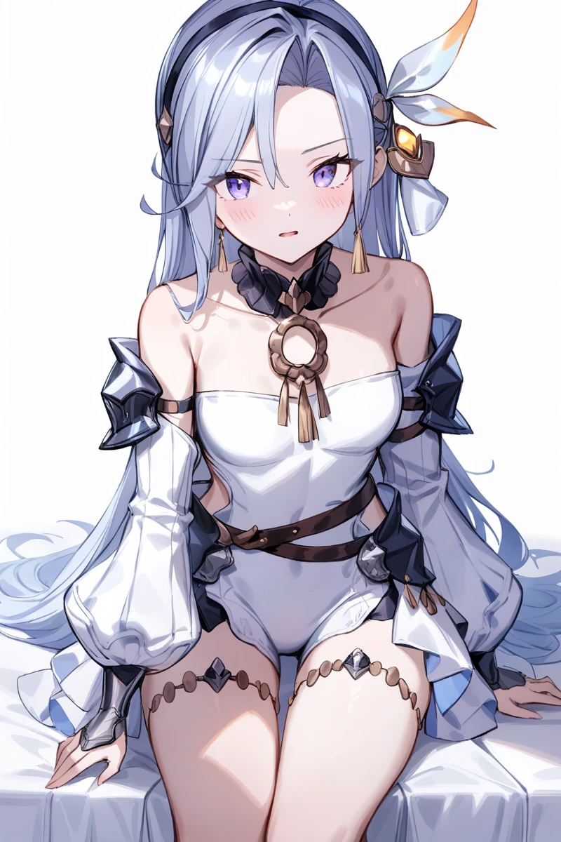 1girl,solo,
le malin \(listless lapin\),+_+,blue eyes,twin braids,white hair, <lora:le malin_xl_v1-000010:1>
fake animal ears,o-ring choker,white pantyhose,white leotard,wrist cuffs,thigh strap,
smile,looking at viewer,closed mouth,
sitting,
sofra, on sofra, indoors, clock,
cowboy shot,