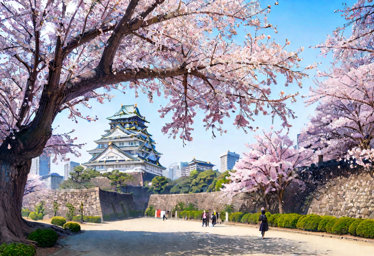 masterpiece, best quality, very aesthetic, absurdres,
Osaka Castle, scenery, outdoors, cherry blossoms, tree, sky, architecture, day, blue sky, east asian architecture, wall, stone wall, building, brick wall, traditional media, real world location
<lora:Osaka_Castle_SDXL_V1:1>