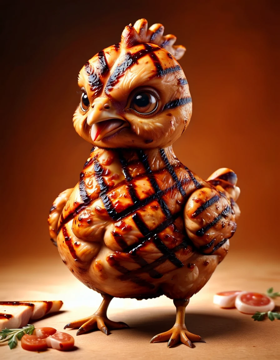 a cute chicken made of ral-grilled, looking at viewer <lora:ral-grilled-sdxl:1>