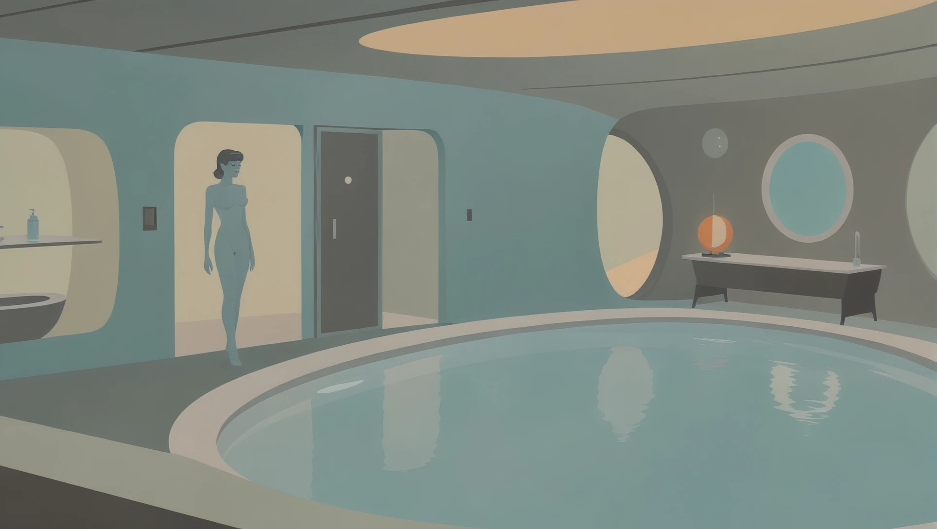 mid-century scifi, Bathhouse \(room\) <lora:EnvyStarlightMidCenturyScifi02:1>
