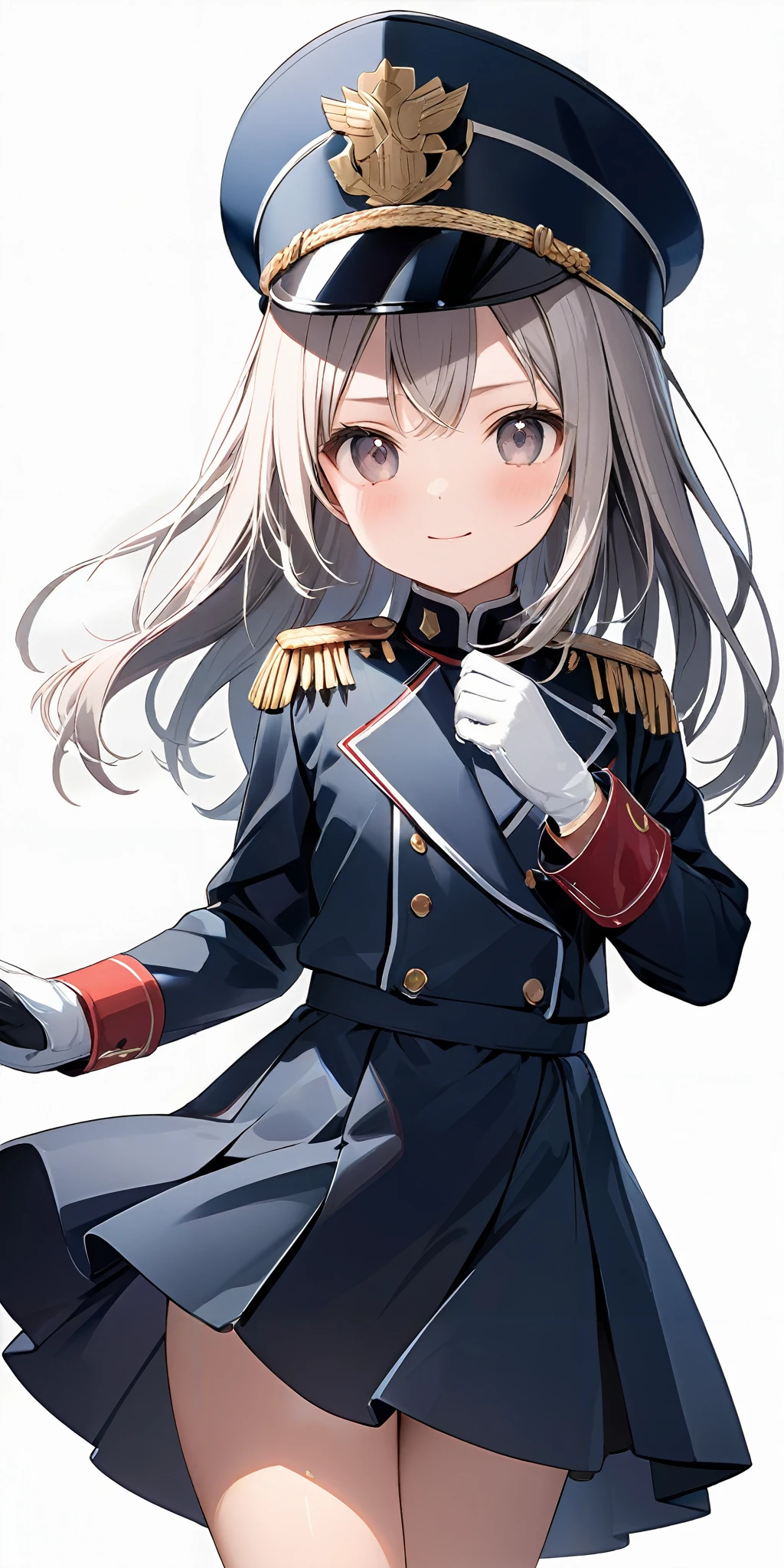 masterpiece,ultra-detailed,best quality,8K,illustration,cute face,clean skin ,shiny hair,girl,simple background
<lora:add-detail-xl:1> <lora:marching uniform_XL_V1.0:0.5> jyojifuku, marching, hat, boots, uniform, gloves, epaulettes