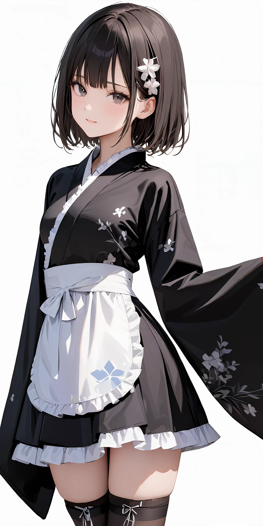 masterpiece,ultra-detailed,best quality,,8K,illustration,simple background,girl,cowboy shot,cute face,
<lora:add-detail-xl:1> <lora:wafuku gothic_XL_V1.0:0.6> jyojifuku,kimono, thighhighs,wide sleeves,frills,apron