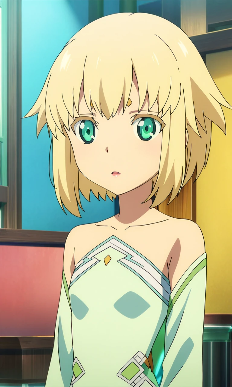 anime artwork juno, 1girl, solo,short hair, blonde hair, lips, green eyes, petite, flat chested,clothes,masterpiece,best quality,8k highres,detailed . anime style, key visual, vibrant, studio anime, highly detailed