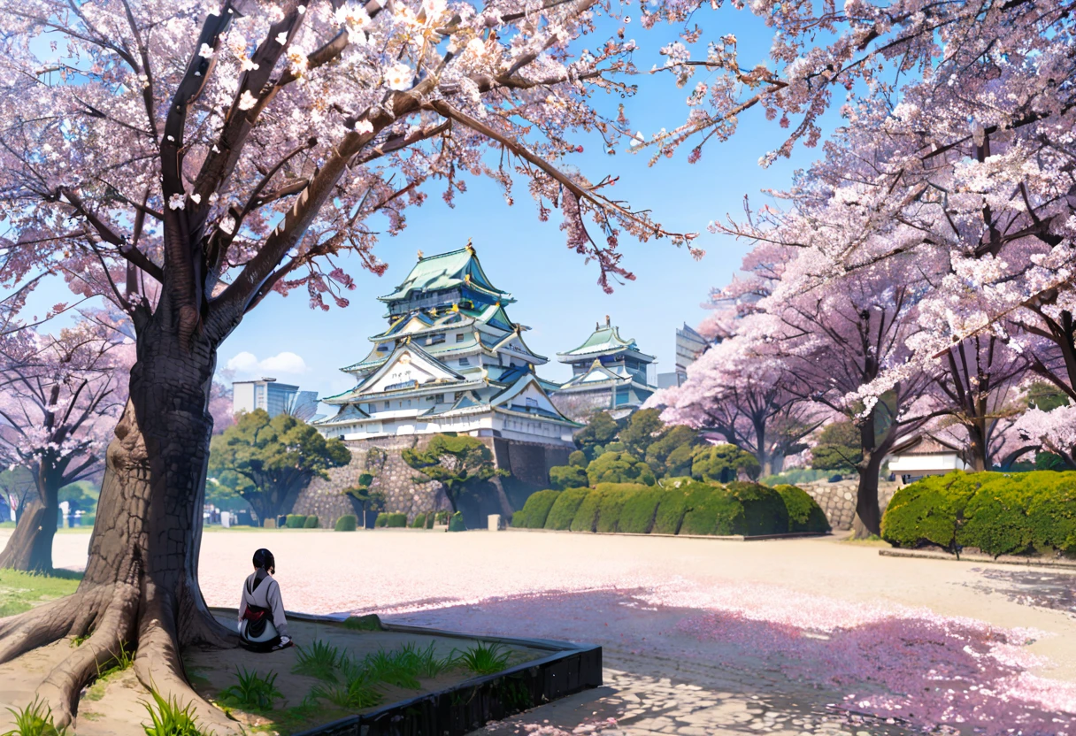 masterpiece, best quality, very aesthetic, absurdres,
Osaka Castle, scenery, cherry blossoms, sky, outdoors, tree, architecture, east asian architecture, blue sky, day, building, pagoda, grass
<lora:Osaka_Castle_SDXL_V1:1>