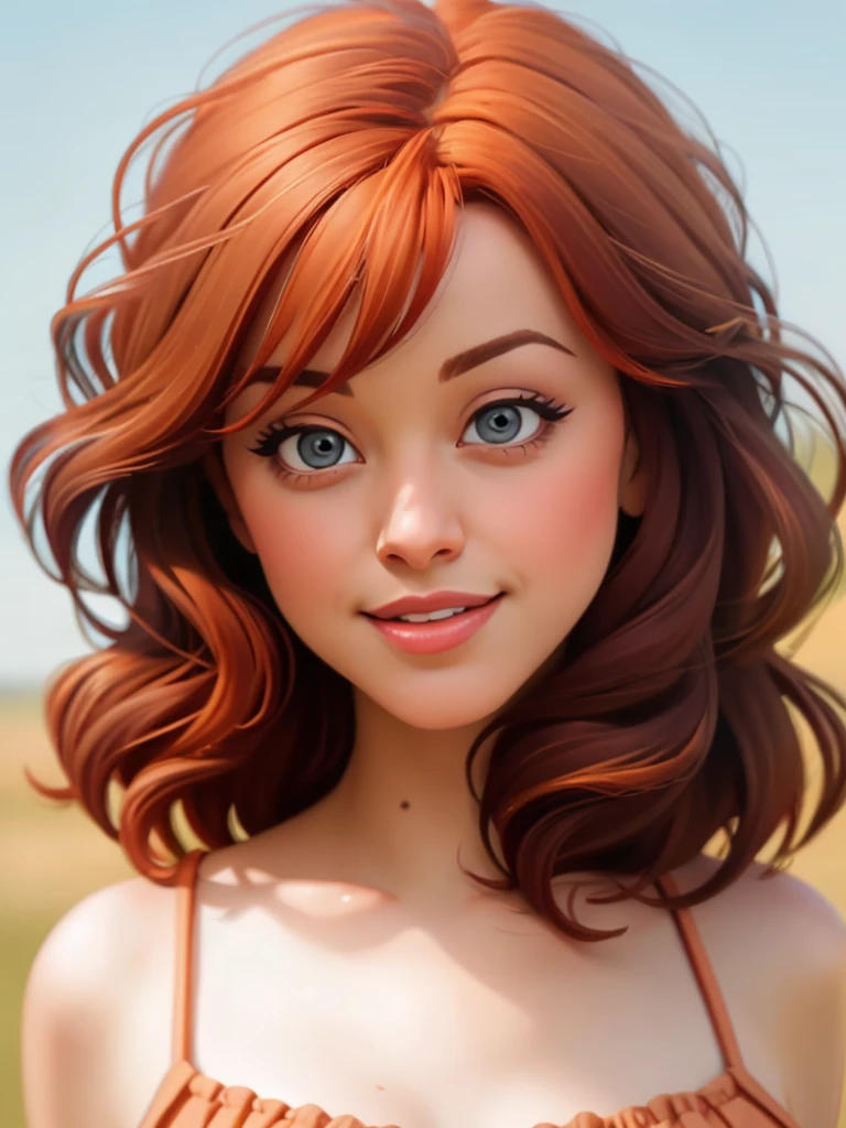 Realistic photo of a beautiful l1ndyb woman, 1girl, solo, long hair, looking at viewer, smile, brown hair, closed mouth, orange hair, blurry, lips, grey eyes, depth of field, blurry background, light smile, portrait, realistic, soft lighting, professional Photography, Photorealistic, detailed, RAW, analog, sharp focus, 8k, HD, DSLR, high quality, Fujifilm XT3, film grain, award winning, masterpiece<lora:l1ndyb:1.0>