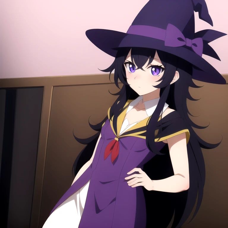(score_9,score_8_up,score_7_up,score_6_up,source_anime,best best quality,perfect face,bright pupils,(finely detailed beautiful eyes),),cowboy_shot,full_shot,
BREAK
<lora:1743842528823284286:0.7>,berano,Purple hair,witch hat,purple eyes,purple eyes,