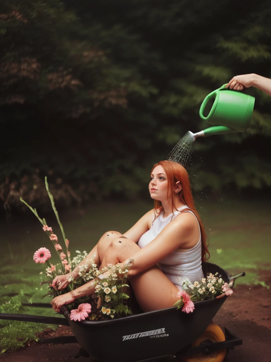score_9, score_8_up, score_7_up, score_6_up, 1girl, <lora:gr0wXLP:0.6> dirty, flowers, gr0w, leotard, wheelbarrow, ginger hair, large breasts, watering can