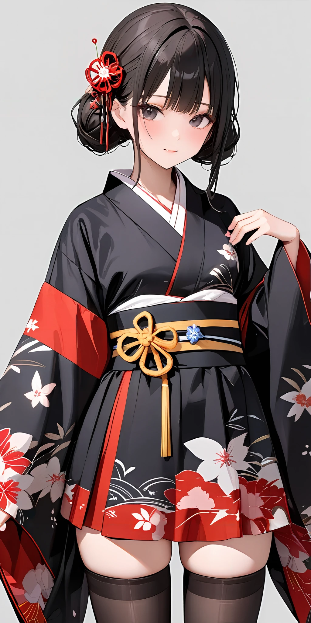masterpiece,ultra-detailed,best quality,,8K,illustration,simple background,girl,cowboy shot,cute face,
<lora:add-detail-xl:1> <lora:wafuku gothic_XL_V1.0:0.5> jyojifuku,kimono, thighhighs,wide sleeves