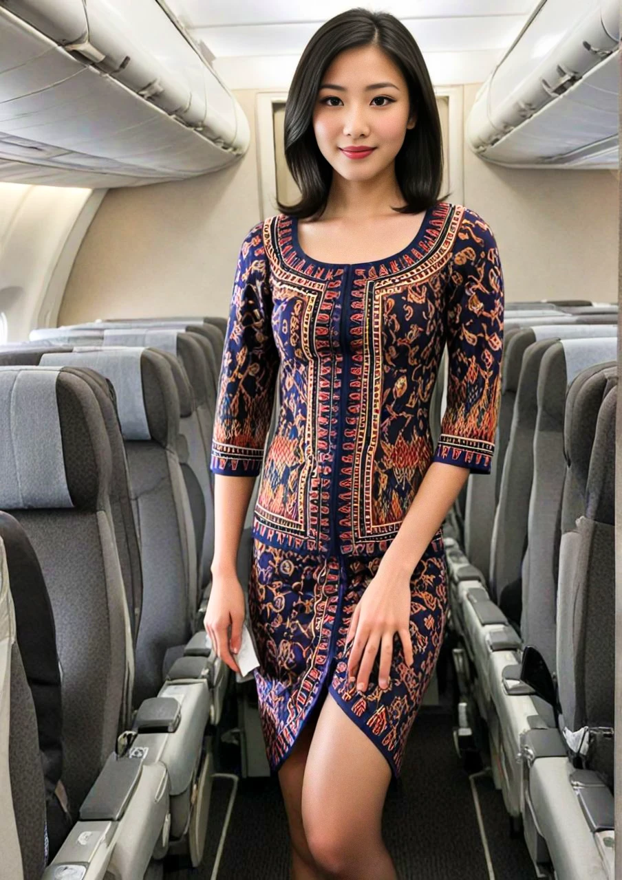 22-year-old young asian woman,
wearing sgdress  <lora:sgdress-000005:0.6>,
indoors, airline cabin