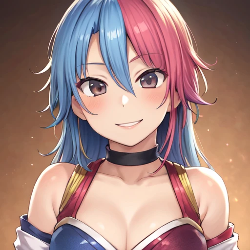 1girl, woman,( asukawwe:1.2), portrait, solo, looking at the viewer, beautiful, smile, multicolored hair , blurred background, <lora:Asuka_WWE_-_Kanako_Urai:1>