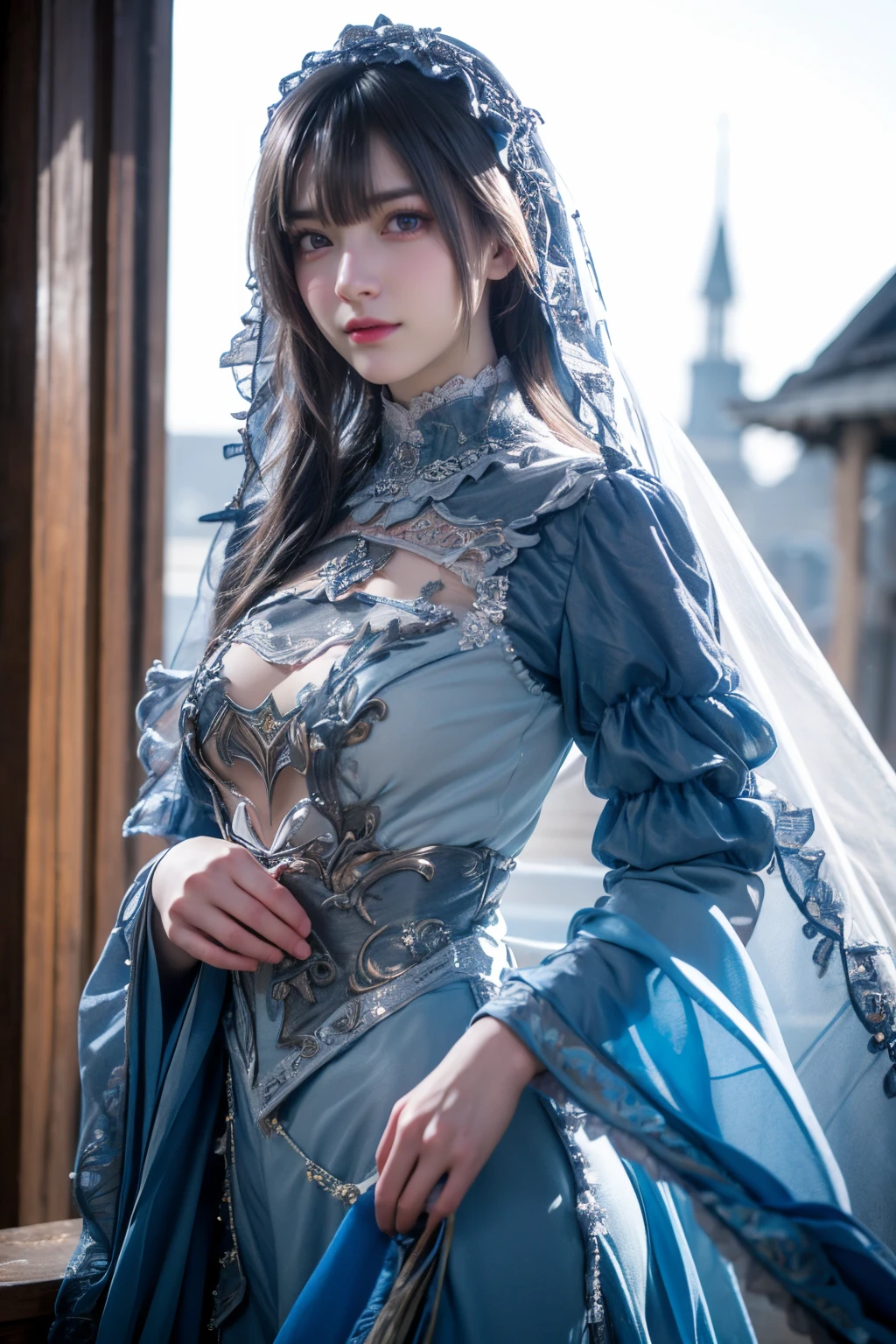 super high resolution,best quality,Photos,4k,(Realistic:1.2),1girl,long hair,cowboy_shot,<lora:lemon0030-Ice 2B_v1:0.8>,lemon0030,lace trim,see-through,veil,