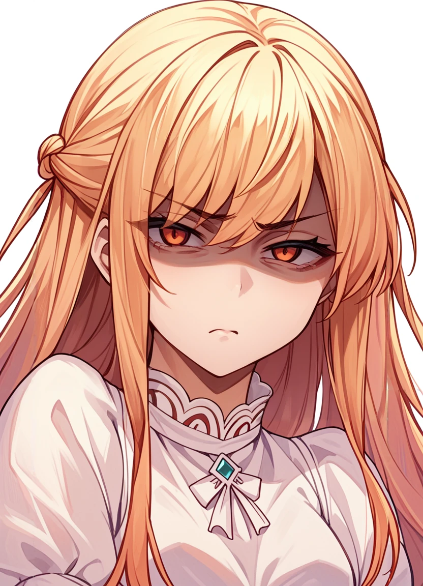 score_9,score_8_up,score_7_up,score_6_up, source_anime, <lora:disgusted_face_xl_goofy:1>  disgusted face, solo, 1girl, looking at viewer,  disgust, dress, upper body,  white background ,   long hair, hair pulled back,shaded face,