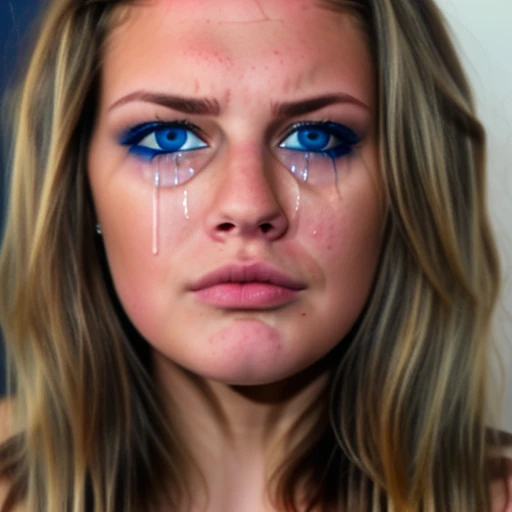 JF_Crying, white girl, blue eyes, dirty blonde hair, crying, frowning, sobbing, tears, furrowed brow, sad, perfection