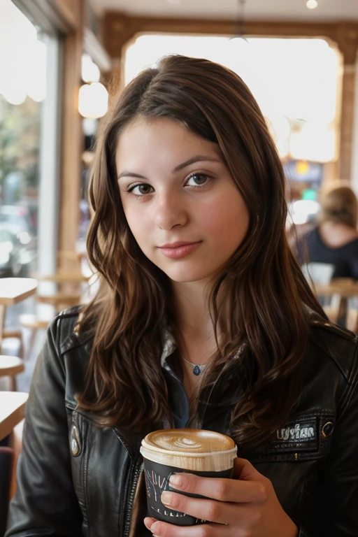 <lora:Katia:0.8>, full color portrait of a young woman, having coffee at a vintage cafe, natural light, RAW photo, subject, 8k uhd, dslr, soft lighting, high quality, film grain, Fujifilm XT3