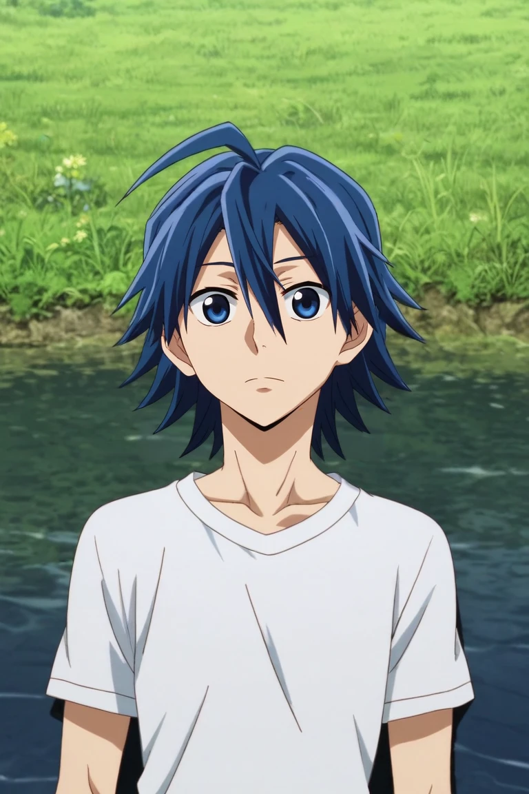 score_9, score_8_up, score_7_up, source_anime, rating_safe, intricate details, anime screencap, , official style, , , 1boy, solo, male focus, <lora:sangaku_manami_pony:0.78>, sangaku_manami, blue hair, blue eyes, hair between eyes, ahoge, focused, lake, dawn, lying, on back, expressionless, , <lora:sdxl_lightning_8step_lora:1>