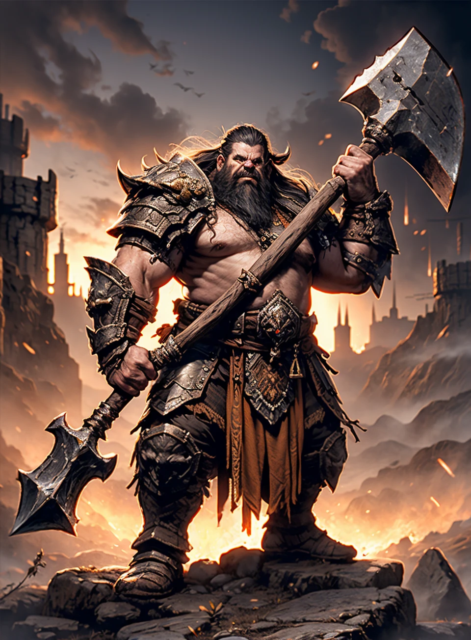 Masterpiece, Best Quality, (photorealistic:1.4),  <lora:BWarrior:0.7> Dwarven warrior holding a giant axe,