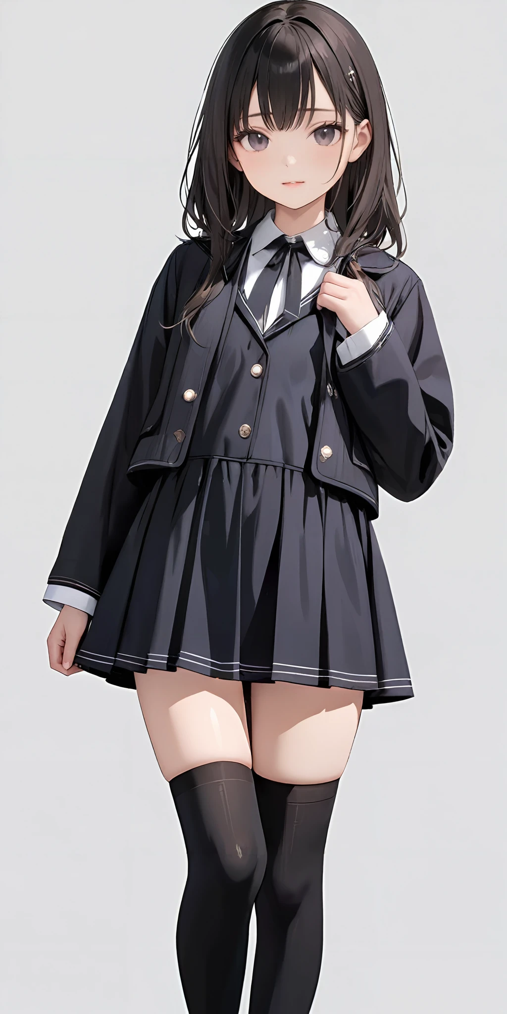 masterpiece,ultra-detailed,best quality,8K,illustration,cute face,clean skin ,shiny hair,girl,simple background
<lora:add-detail-xl:1> <lora:jyoji formal_XL_V1.0:0.5> jyojifuku, dress, long sleeves, jacket, kneehighs