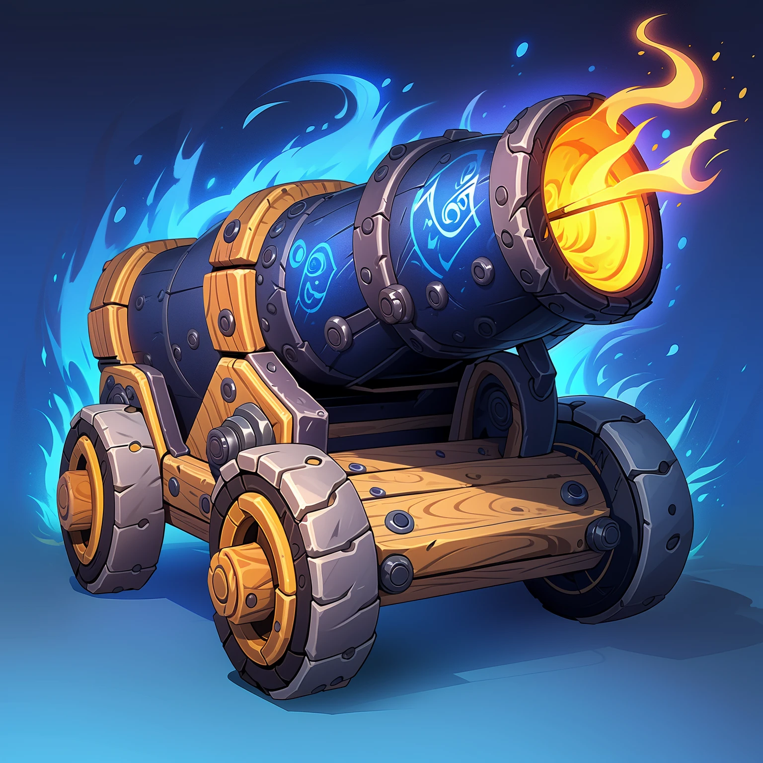 HEZI, game equipment items, ICONS, no humans, solo, blue background, fire, robot, wheel, gradient background, gradient, glowing, non-humanoid robot, motor vehicle, ground vehicle, shiny, full body, shadow, 1boy, crack, science fiction, simple background, artist name, tire, blue fire, colored skin,<lora:æ¸¸æè£å¤éå·2-000007:0.7>,