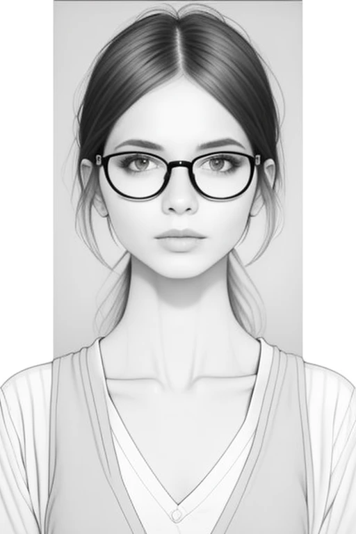 masterpiece, best quality, 1girl, bangs, black-framed eyewear, black hair, collarbone, glasses, grey background, grey eyes, greyscale, lips, long hair, looking at viewer, low twintails, monochrome, portrait, round eyewear, solo, spot color, dual colours pencil art