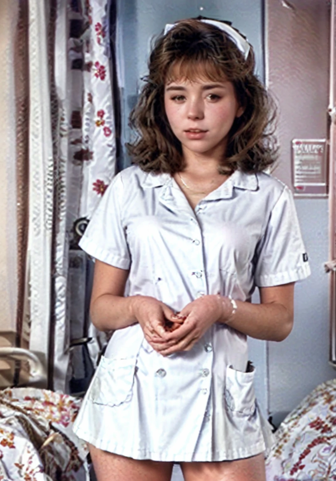 alimoore123 Woman 21YO as nurse, (wearing white buttoned up nurse uniform:1.1), standing, nurse cap, inside, hospital waiting room, 32k UHD resolution, professional photography, 32k UHD resolution, professional photography, best quality, looking at viewer, highly detailed, best quality, looking at viewer, highly detailed, <lora:breastsizeslideroffset:-0.6>, <lora:alimoore123:1>, <lora:nurse_v11:0.3>,