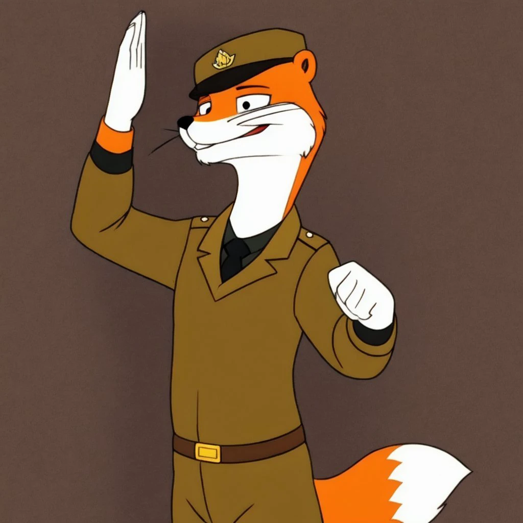 <lora:commander_jogjebi:0.7>,
solo, 1boy, masterpiece, 
commander_jogjebi, weasel, orange fur,
clothed, commander suit, saluting,
