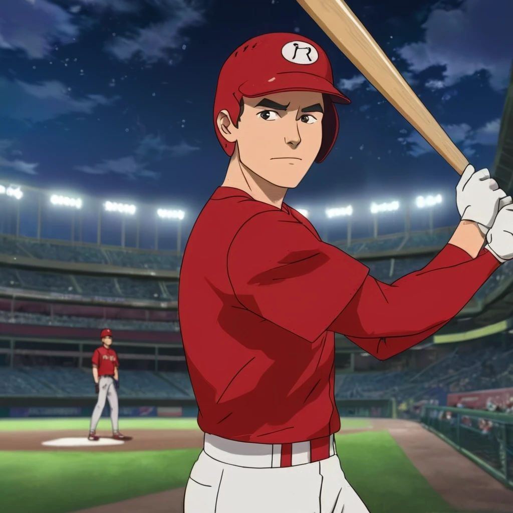 anime artwork of  <lora:Invincible (TV series):0.4>
 <lora:detailed:0.4> detailed
 <lora:perfection style:0.4> perfect
 <lora:PerfectEyesXL:0.3>
 <lora:Young Mark Grayson:1>
Young Mark Grayson in a red baseball uniform holding a bat, small, anime style, key visual, vibrant, studio anime,  highly detailed