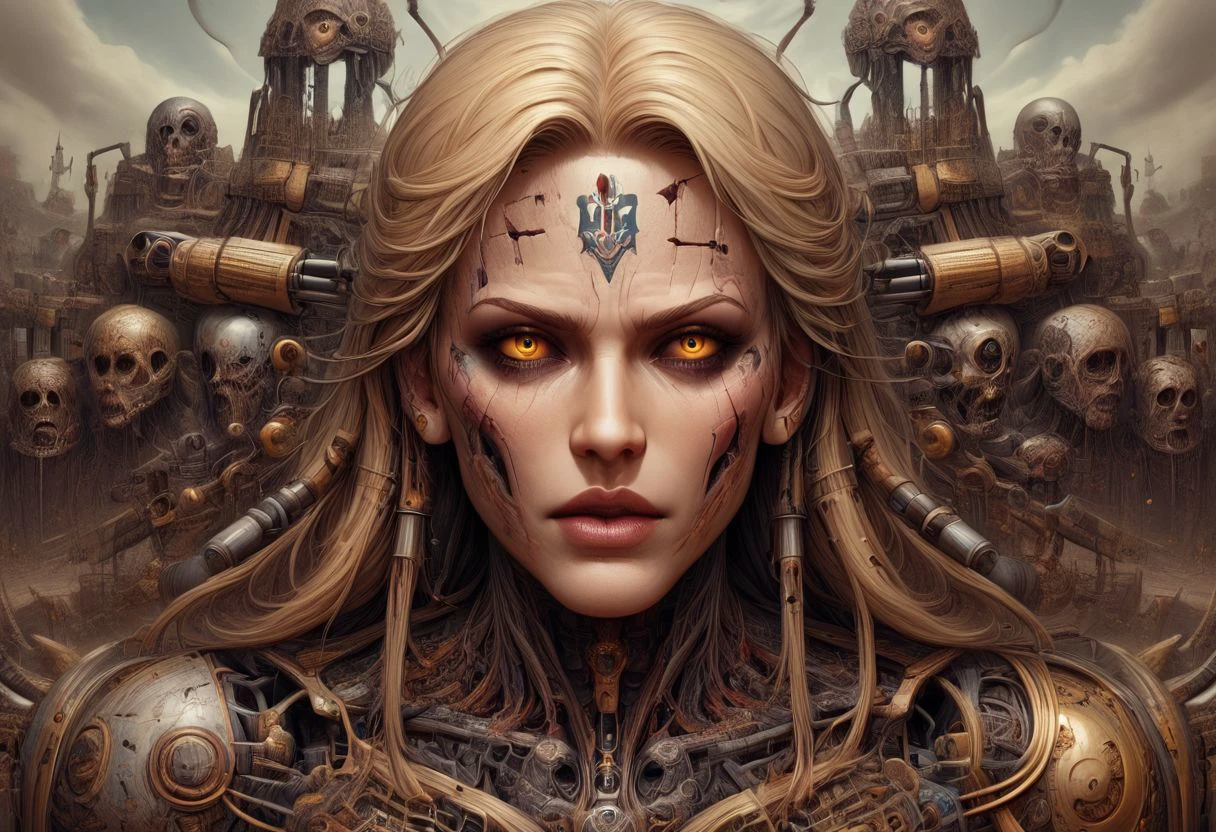 1mechanical girl,((ultra realistic details)), portrait, global illumination, shadows, octane render, 8k, ultra sharp,metal,intricate, ornaments detailed, cold colors, egypician detail, highly intricate details, realistic light, trending on cgsociety, glowing eyes, facing camera, neon details, machanical limbs,blood vessels connected to tubes,mechanical vertebra attaching to back,mechanical cervial attaching to neck,sitting,wires and cables connecting to head